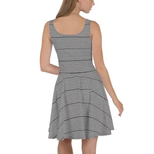 Black White Horizontal Stripes Dress, Sleeveless Women's Best Designer Skater Dress-Made in USA/EU