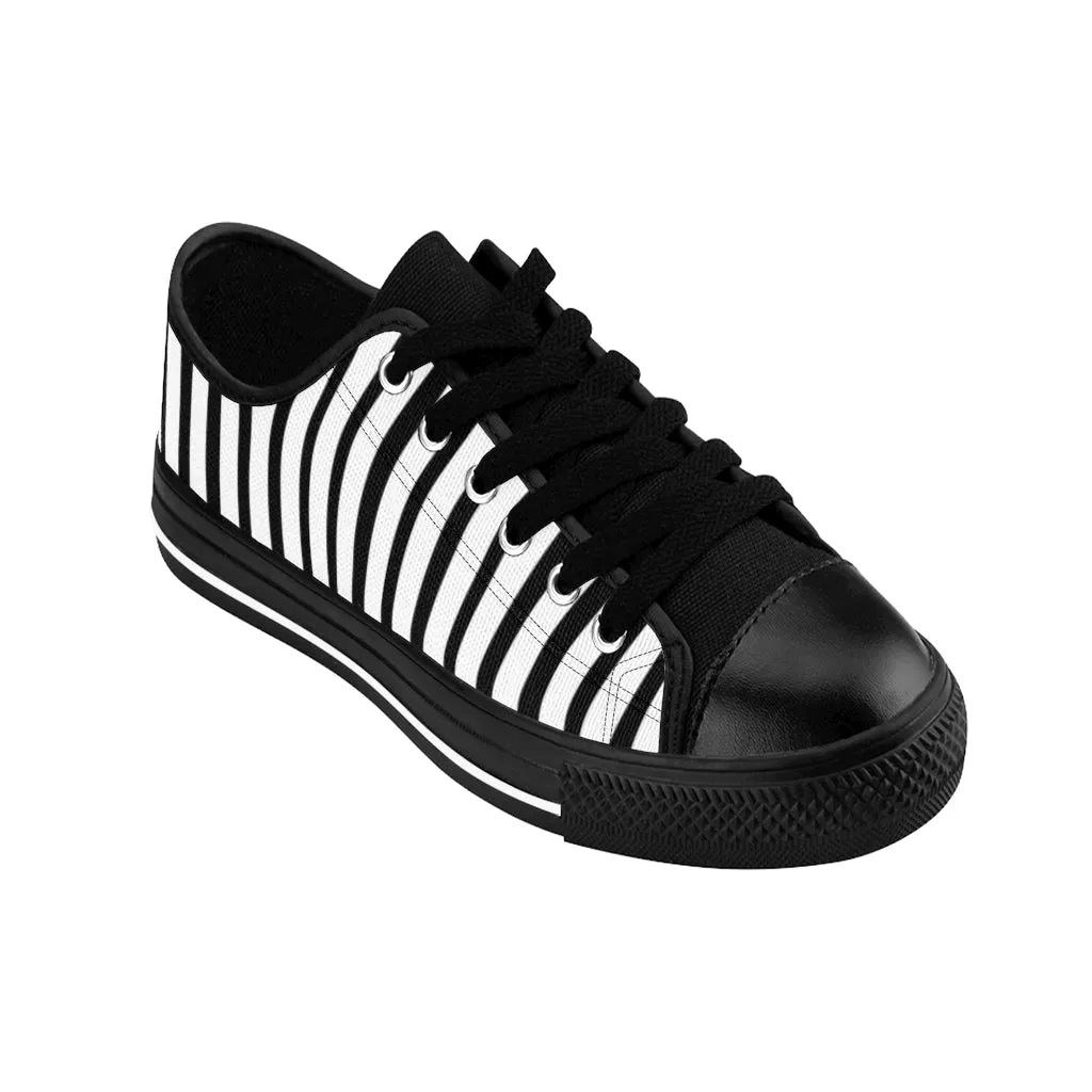 Black White Striped Women's Sneakers, Modern Low Top Running Shoes For Ladies (US Size: 6-12)