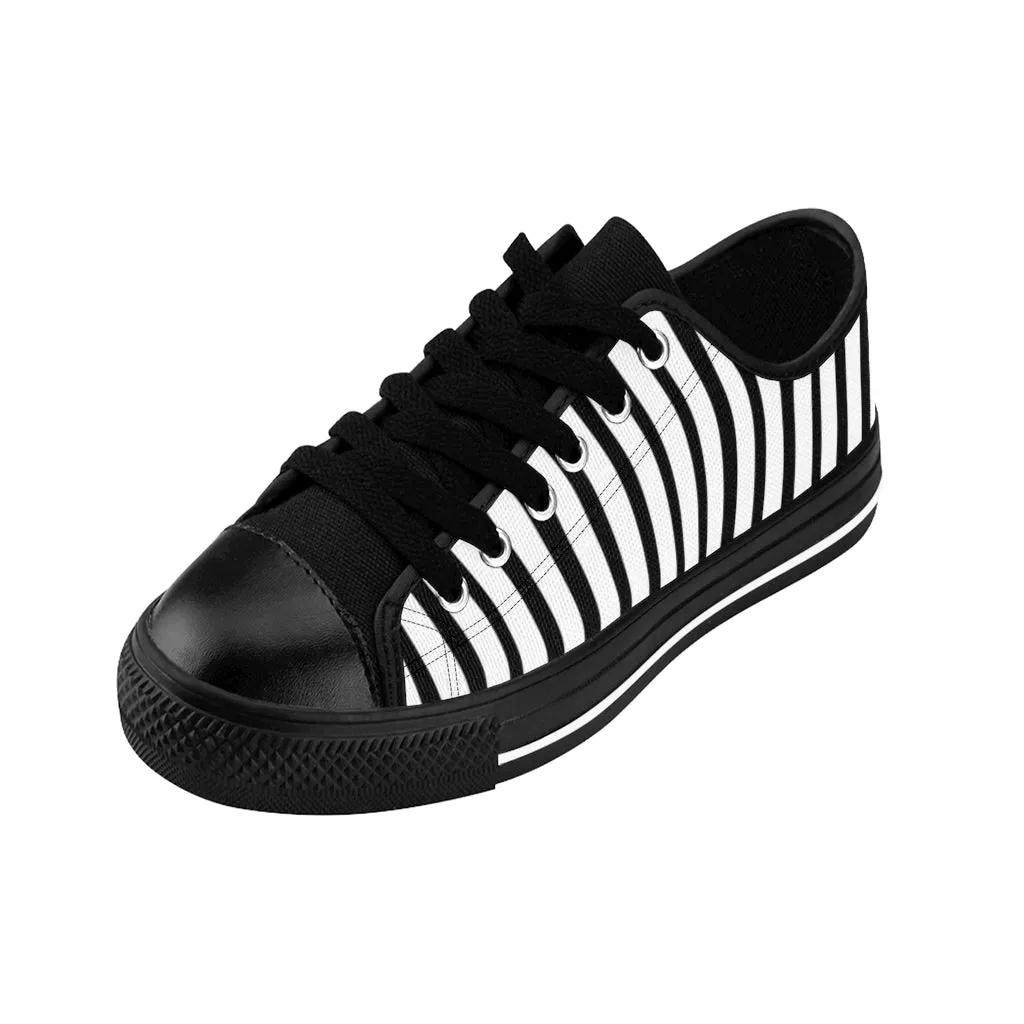 Black White Striped Women's Sneakers, Modern Low Top Running Shoes For Ladies (US Size: 6-12)