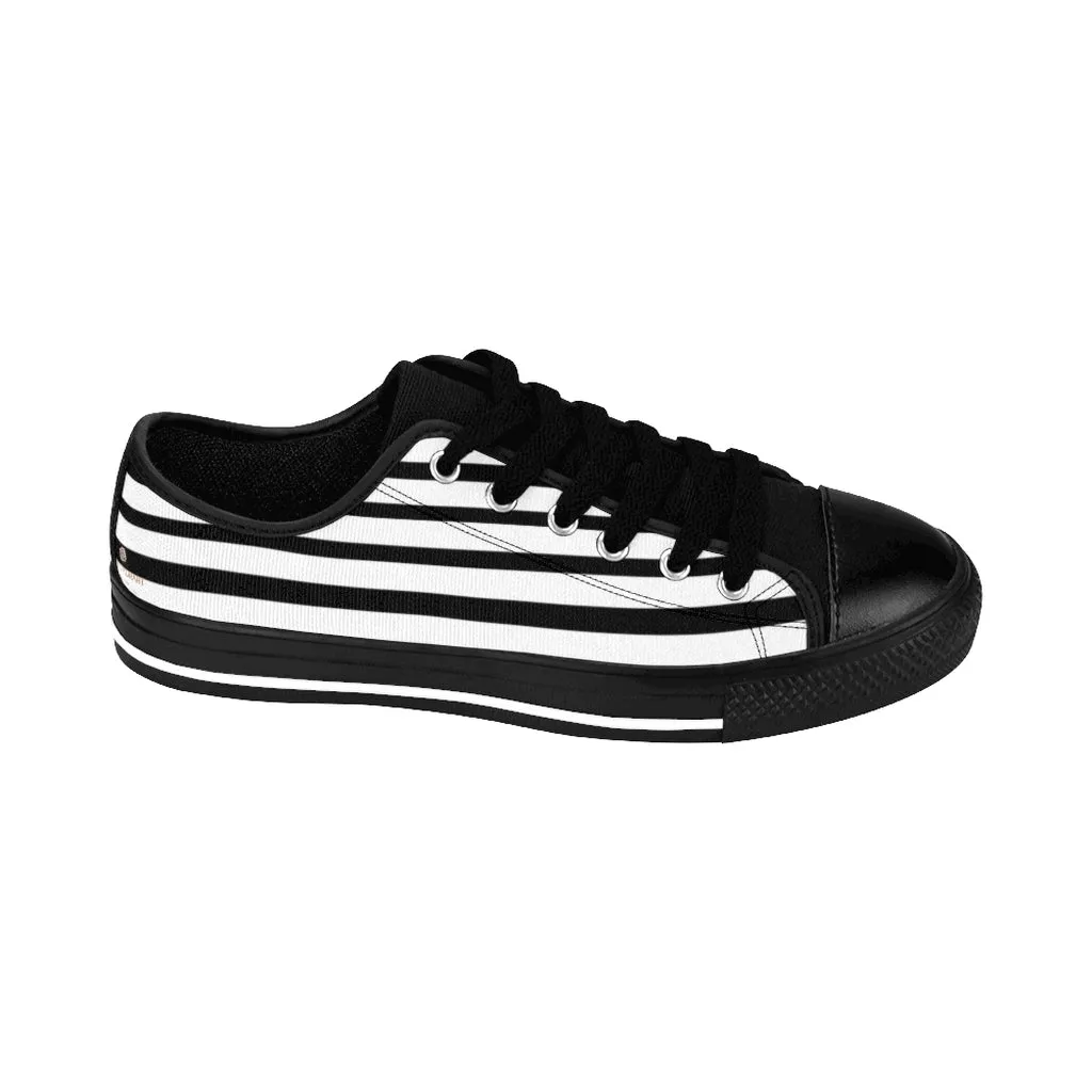 Black White Striped Women's Sneakers, Modern Stripes Tennis Shoes For Ladies (US Size: 6-12)