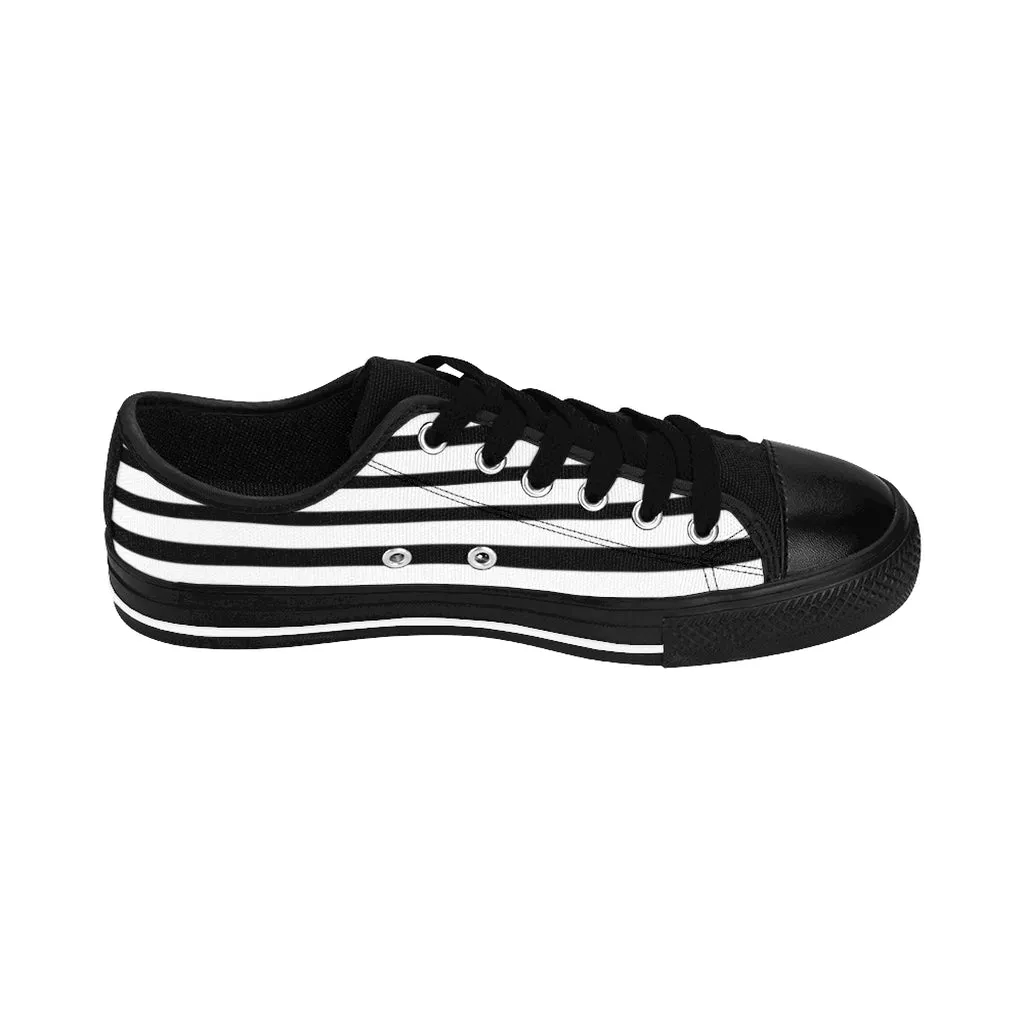 Black White Striped Women's Sneakers, Modern Stripes Tennis Shoes For Ladies (US Size: 6-12)