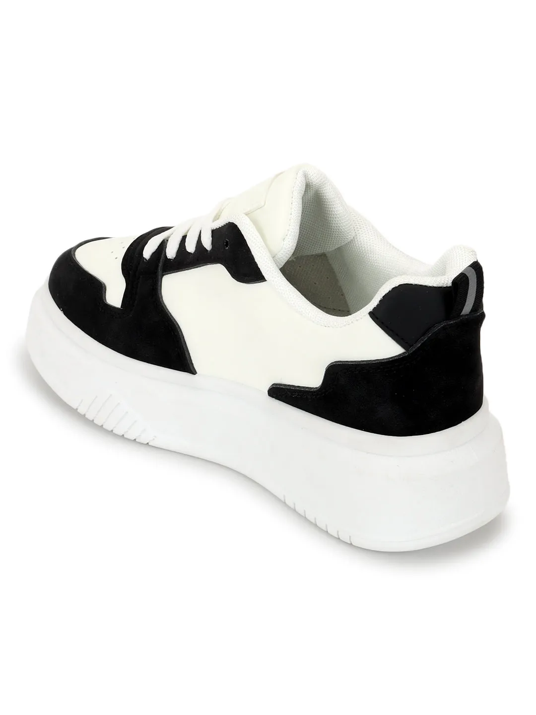 Black White Suede Stylish Lace-Up Sneakers (TC-RS3609-BLKWHT)