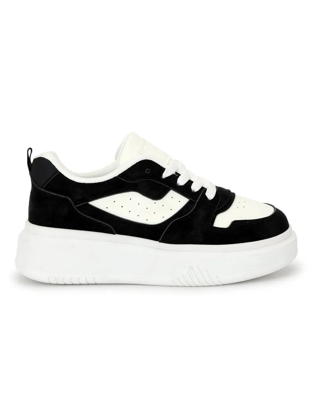 Black White Suede Stylish Lace-Up Sneakers (TC-RS3609-BLKWHT)