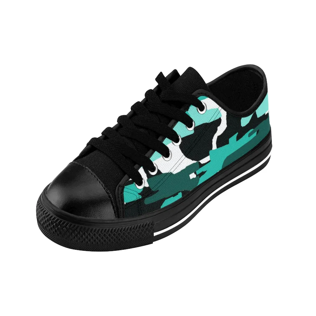 Blue Camo Print Women's Sneakers, Army Military Camouflage Printed Fashion Canvas Tennis Shoes