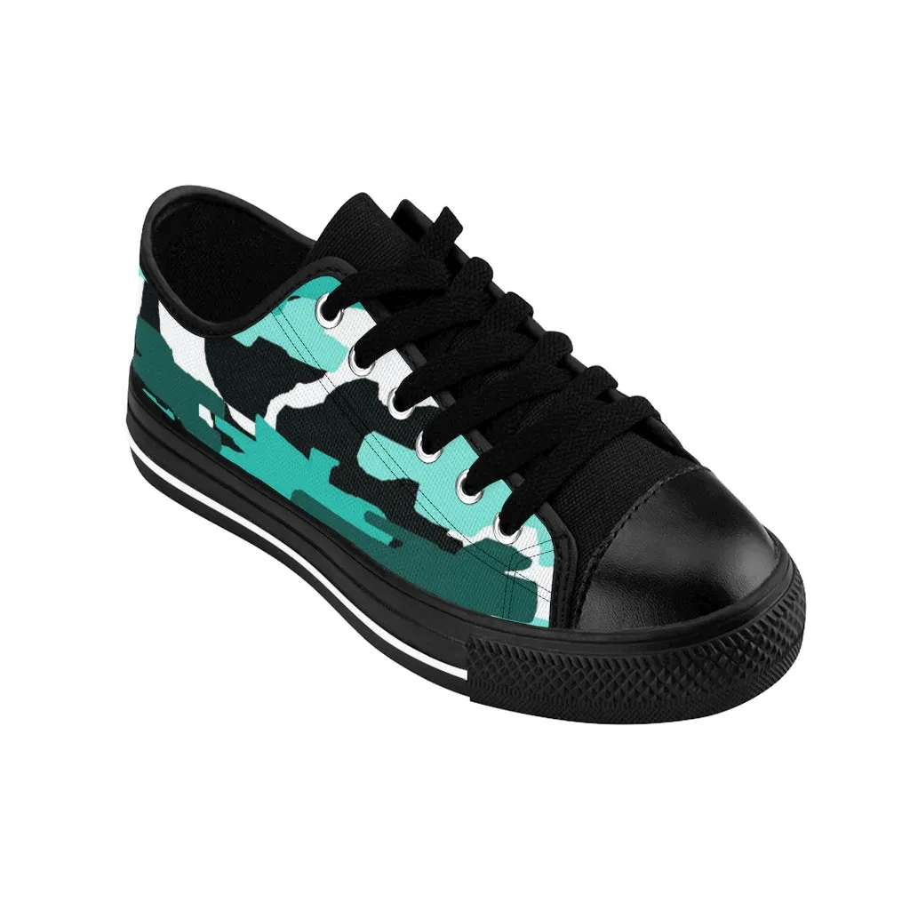 Blue Camo Print Women's Sneakers, Army Military Camouflage Printed Fashion Canvas Tennis Shoes