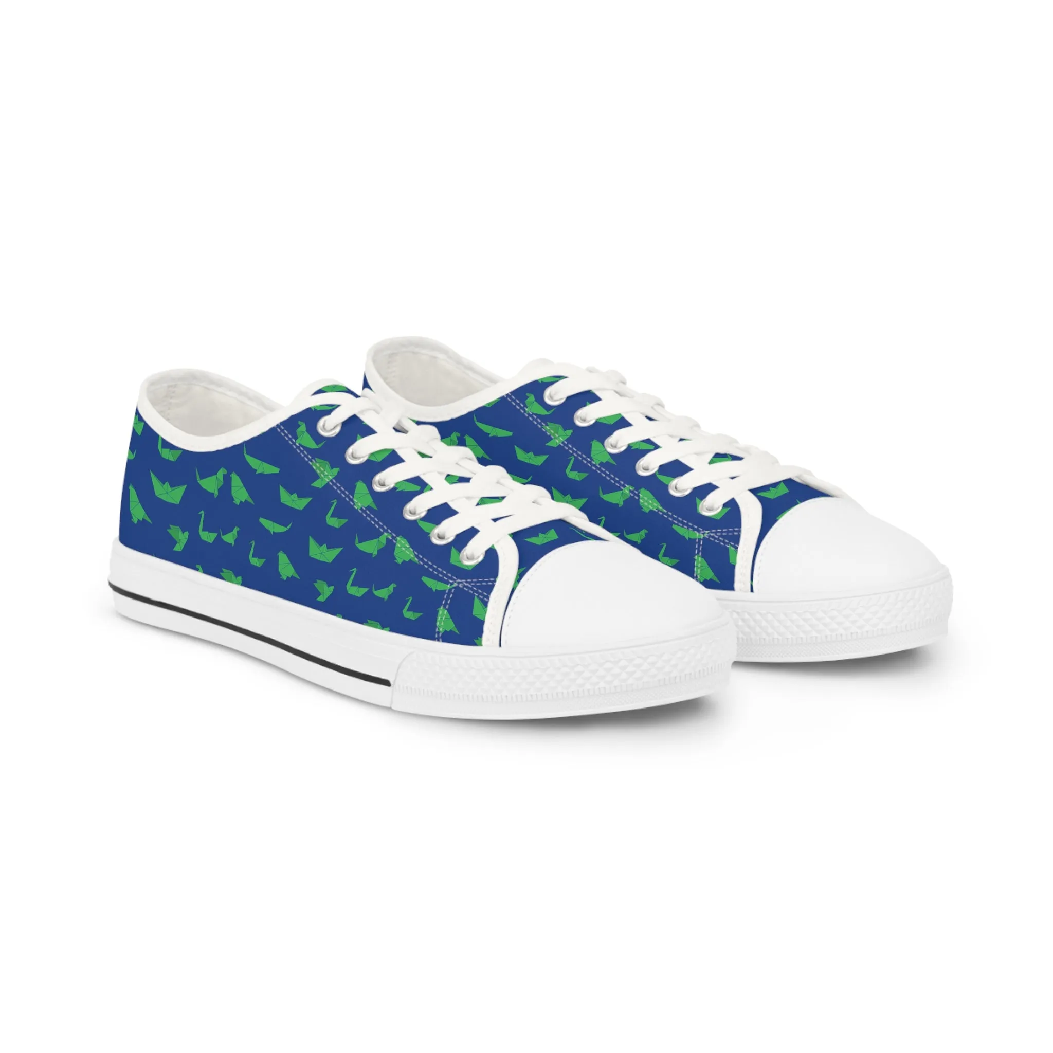 Blue Crane Print Men's Sneakers, Green and Blue Japanese Crane Print Men's Low Top Sneaker Shoes (US Size: 5-14)