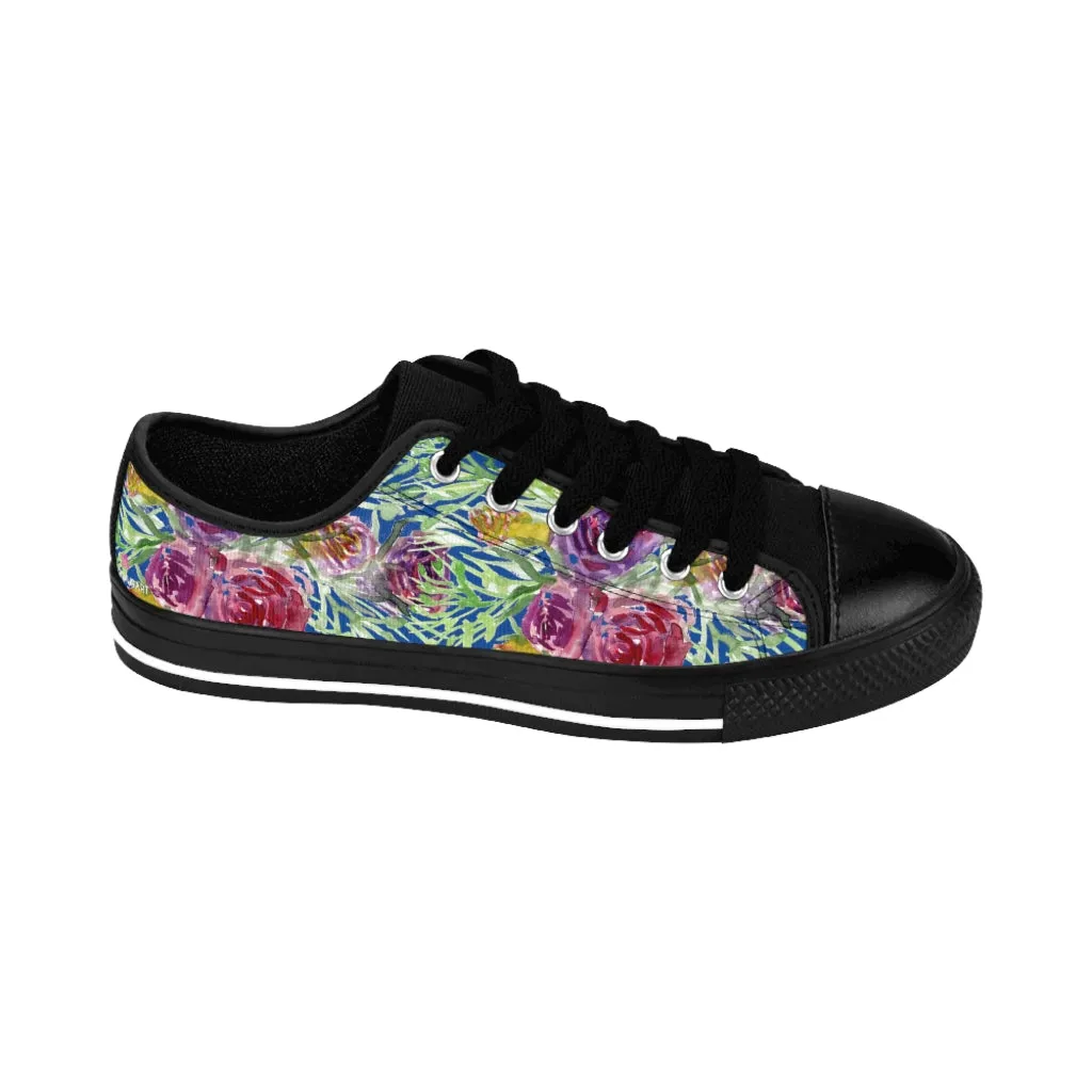 Blue Floral Rose Women's Sneakers, Flower Rose Print Best Tennis Casual Shoes For Women (US Size: 6-12)