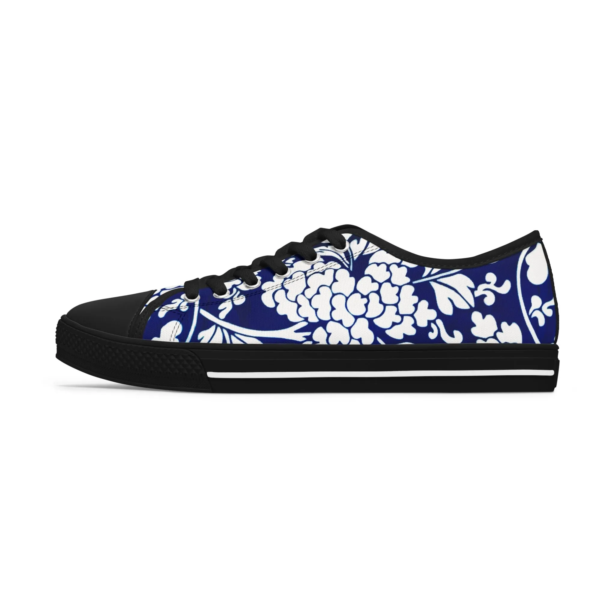 Blue Floral Women's Sneakers, Oriental Style Floral Print Best Women's Low Top Canvas Sneakers (US Size: 5.5-12)