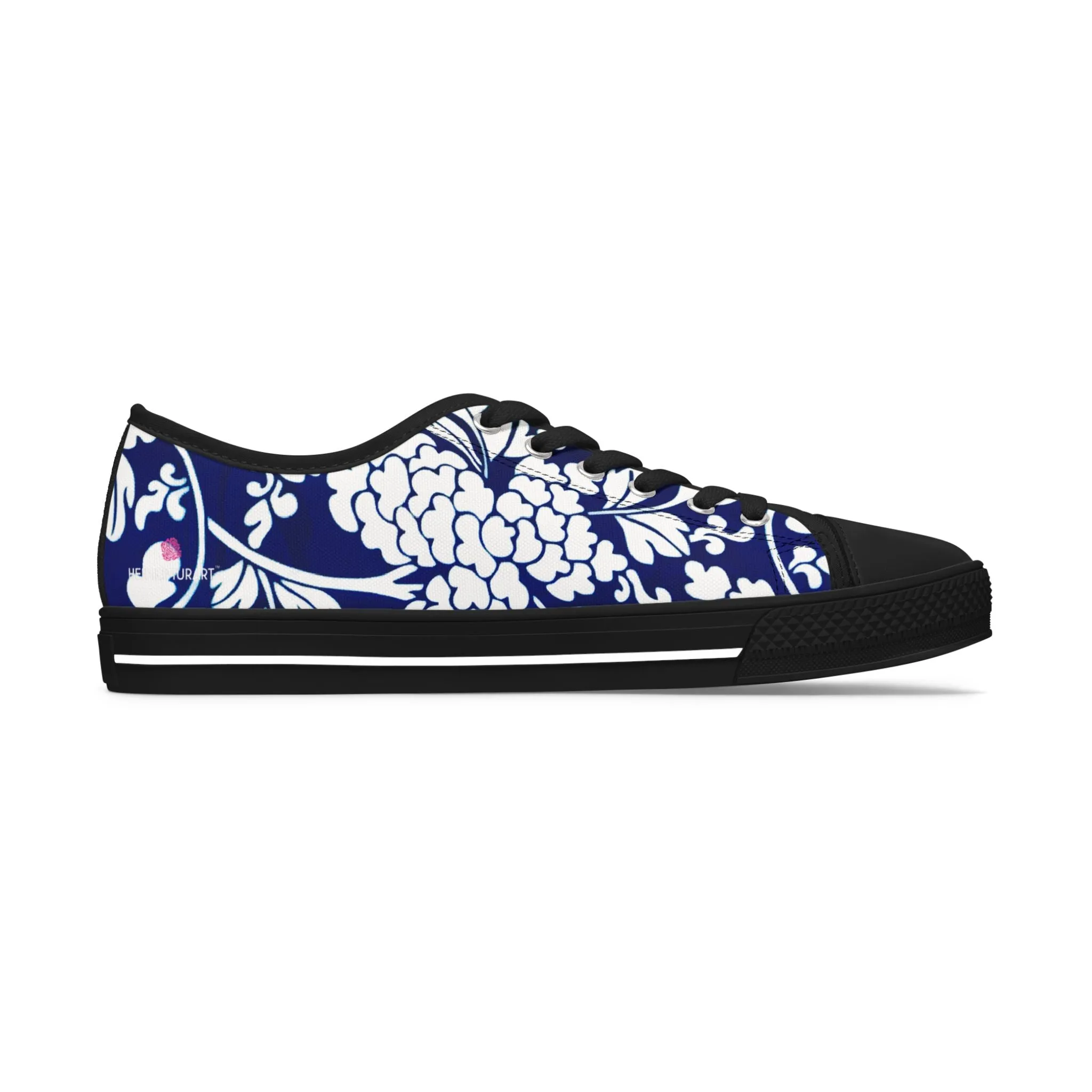 Blue Floral Women's Sneakers, Oriental Style Floral Print Best Women's Low Top Canvas Sneakers (US Size: 5.5-12)