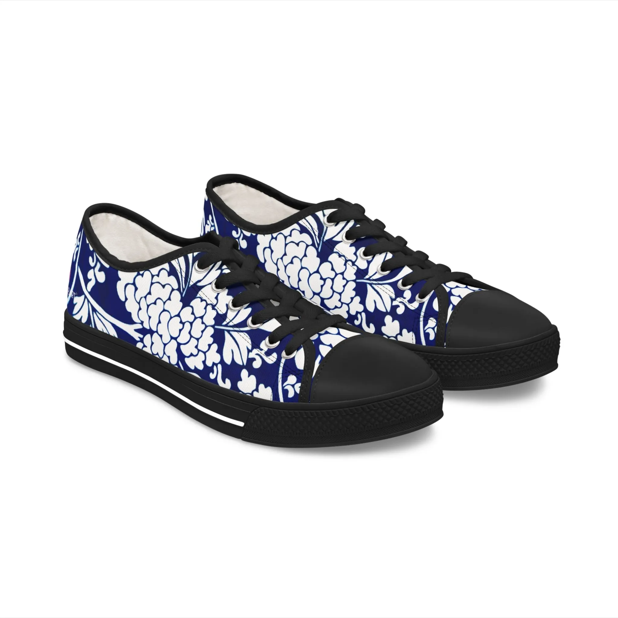 Blue Floral Women's Sneakers, Oriental Style Floral Print Best Women's Low Top Canvas Sneakers (US Size: 5.5-12)