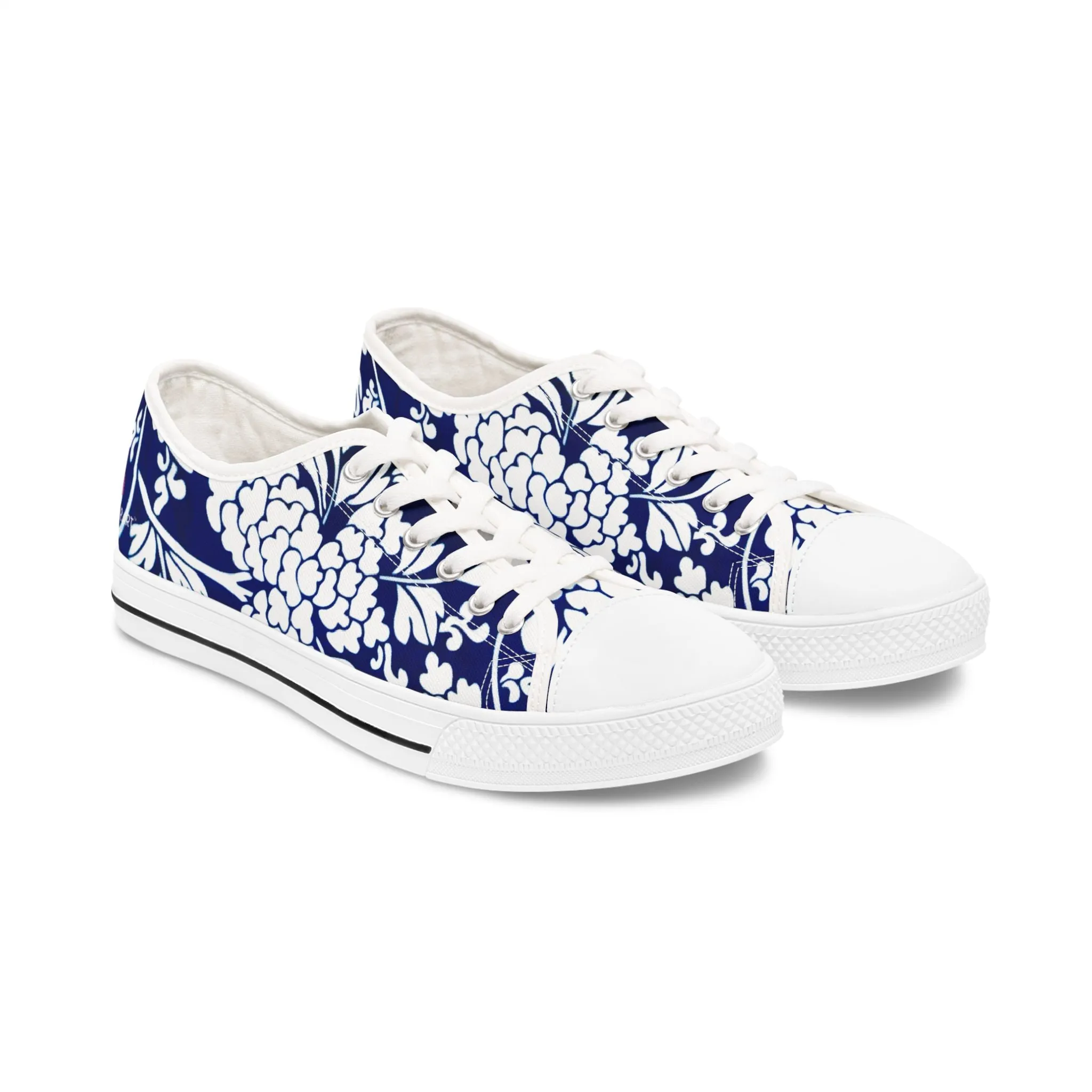 Blue Floral Women's Sneakers, Oriental Style Floral Print Best Women's Low Top Canvas Sneakers (US Size: 5.5-12)