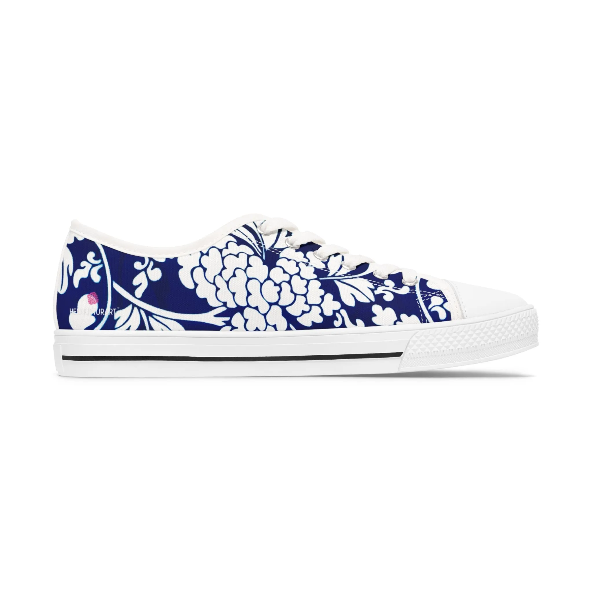 Blue Floral Women's Sneakers, Oriental Style Floral Print Best Women's Low Top Canvas Sneakers (US Size: 5.5-12)