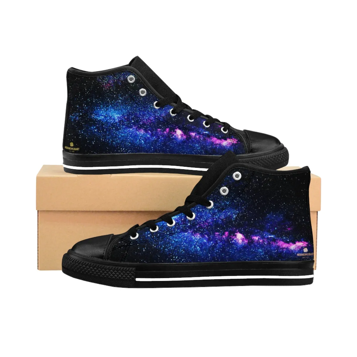 Blue Galaxy Men's High Tops, Purple Space Print High-top Sneakers Tennis Shoes For Men