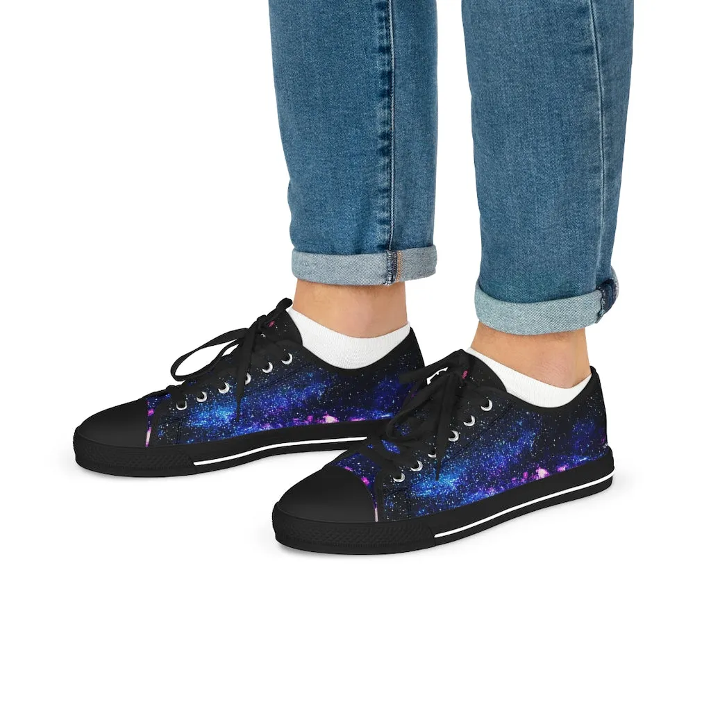 Blue Galaxy Men's Low Tops, Best Space Printed Men's Low Top Canvas Fashion Sneakers (US Size: 5-14)