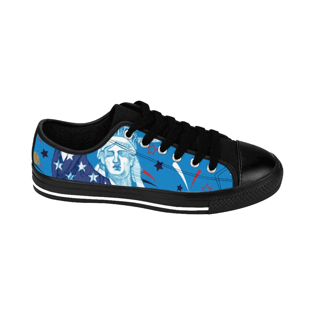 Blue July 4th Men's Sneakers, American Statue Of Liberty Low Top Tennis Running Shoes