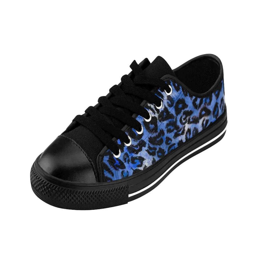 Blue Leopard Print Women's Sneakers, Blue Animal Print Fashion Tennis Canvas Shoes For Ladies