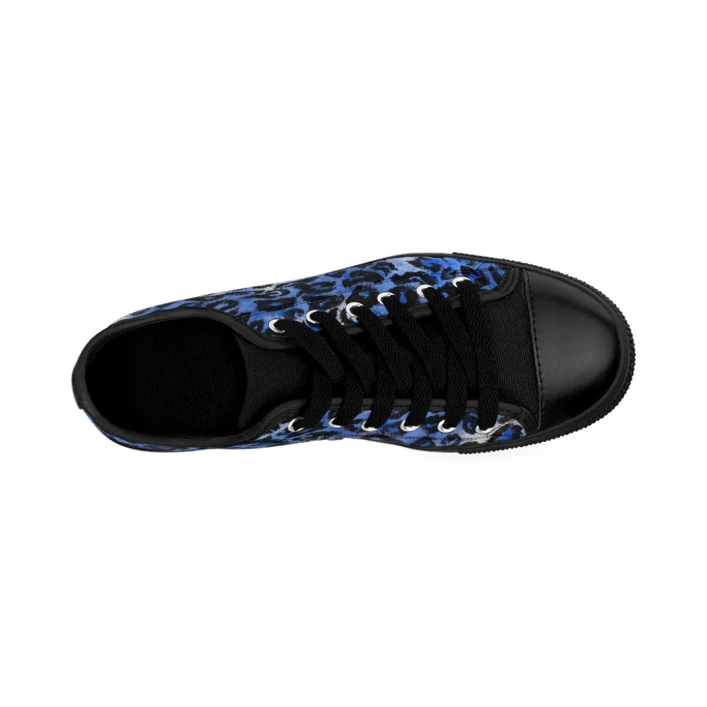 Blue Leopard Print Women's Sneakers, Blue Animal Print Fashion Tennis Canvas Shoes For Ladies