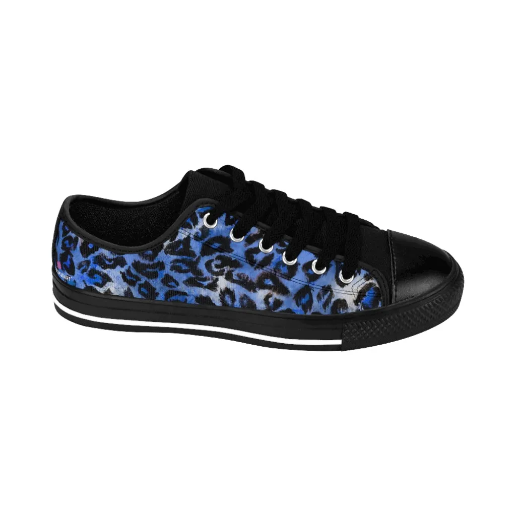 Blue Leopard Print Women's Sneakers, Blue Animal Print Fashion Tennis Canvas Shoes For Ladies