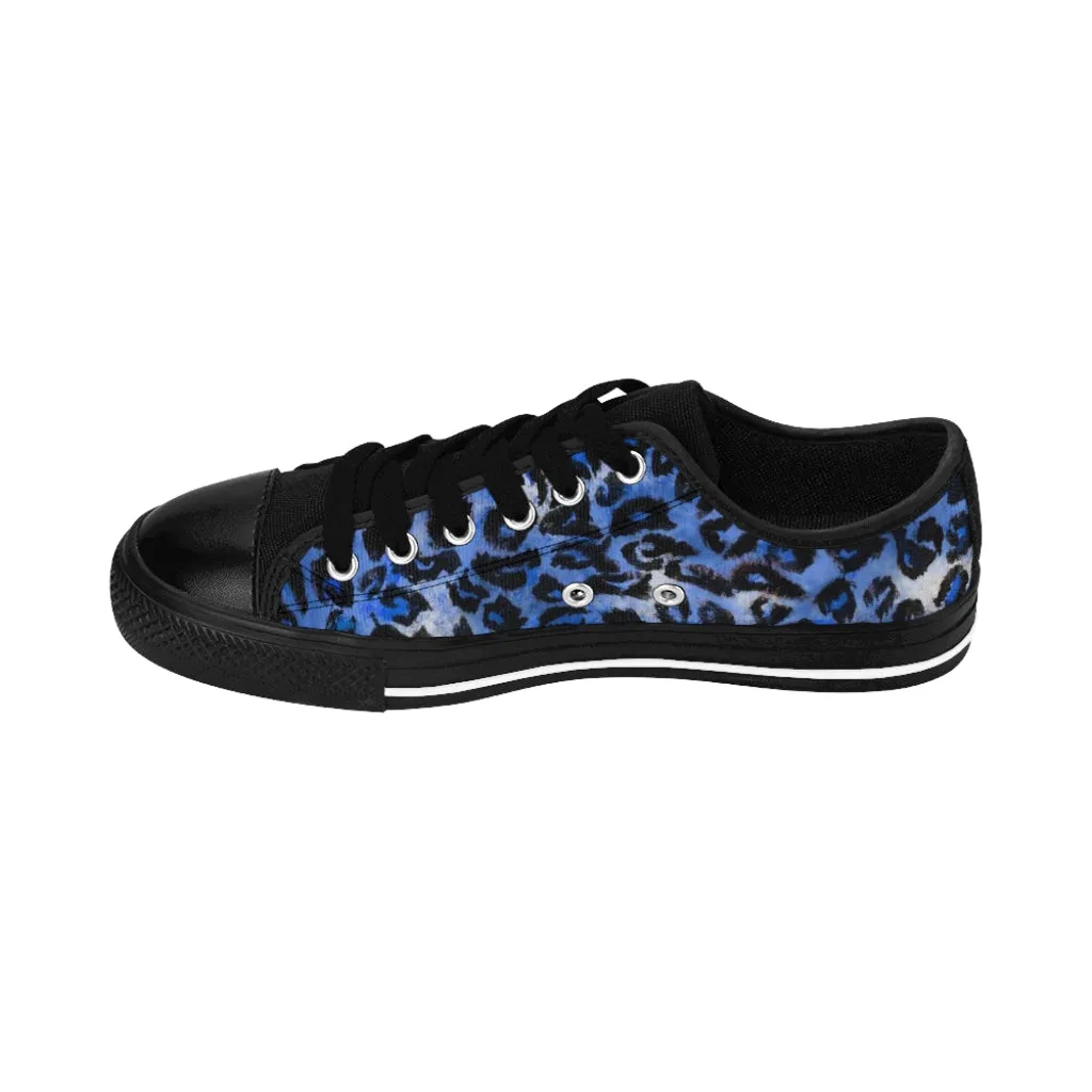 Blue Leopard Print Women's Sneakers, Blue Animal Print Fashion Tennis Canvas Shoes For Ladies