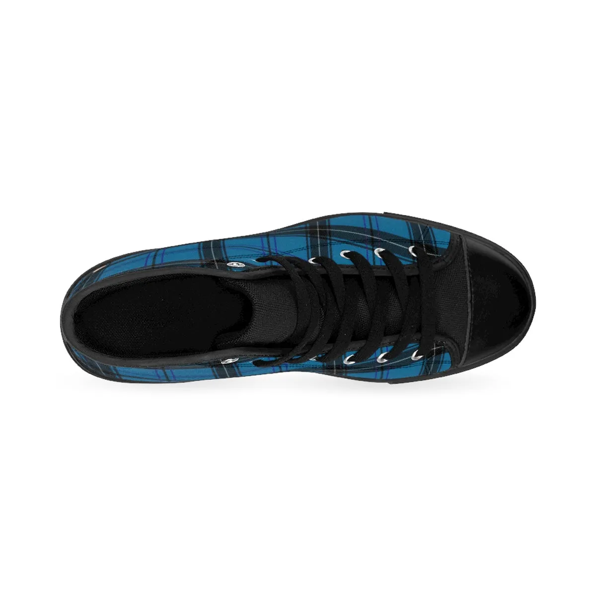 Blue Plaid Men's Sneakers, Scottish Plaid Tartan Print High-top Tennis Shoes(US Size: 6-14)