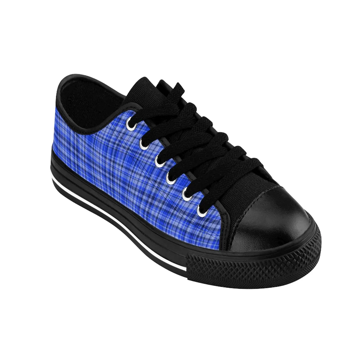 Blue Plaid Men's Sneakers, Tartan Scottish Print Low Top Tennis Running Shoes For Men