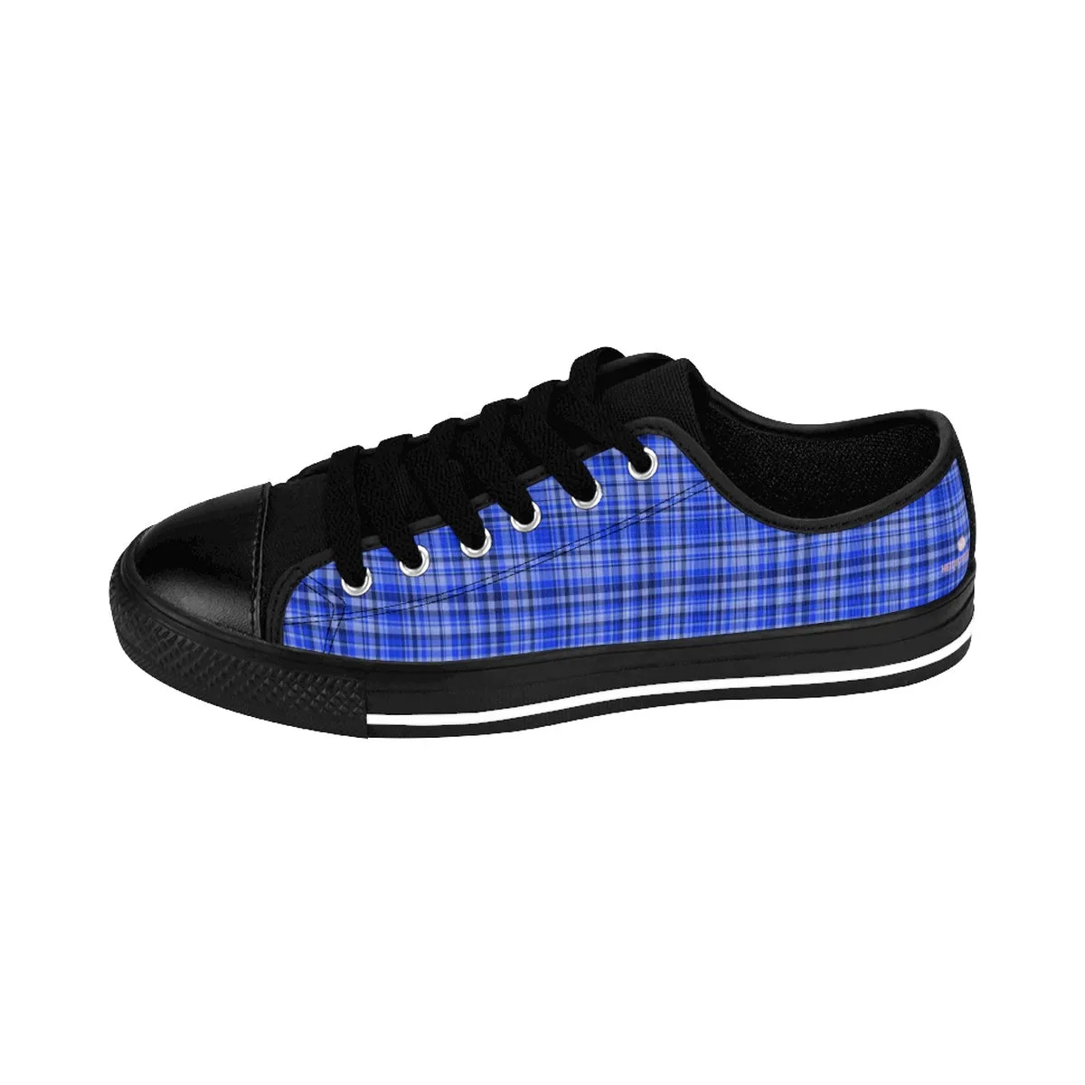 Blue Plaid Men's Sneakers, Tartan Scottish Print Low Top Tennis Running Shoes For Men