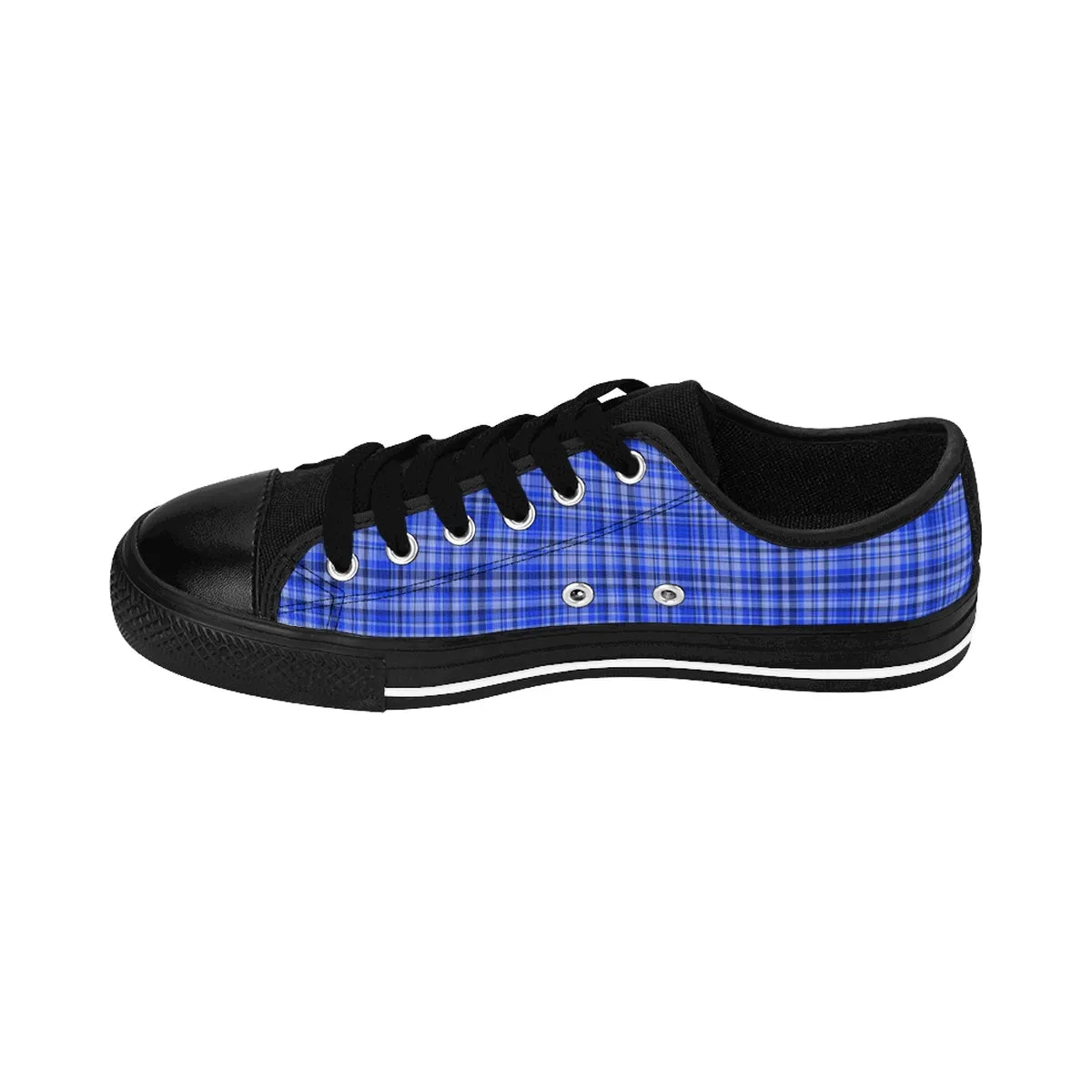 Blue Plaid Men's Sneakers, Tartan Scottish Print Low Top Tennis Running Shoes For Men