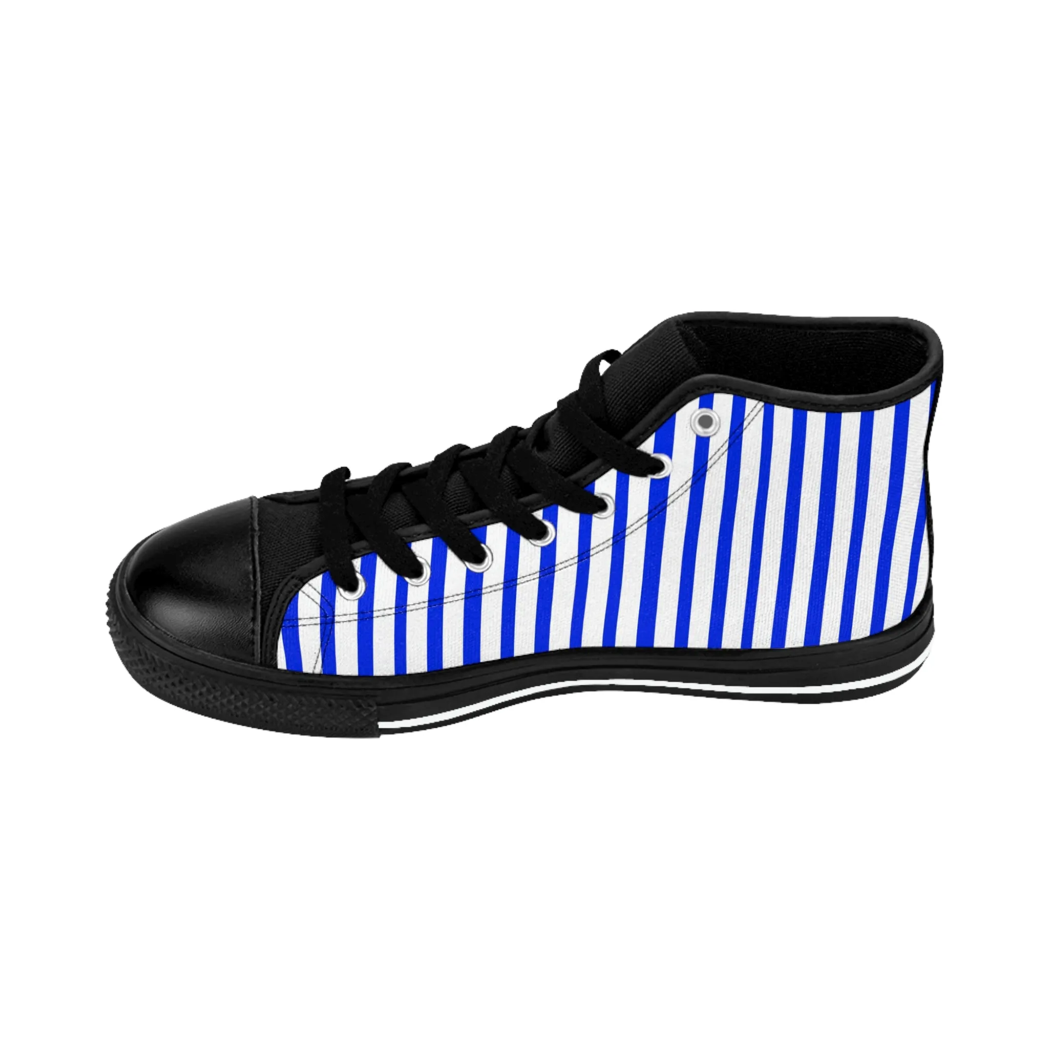 Blue White Striped Men's Sneakers, Designer Men's High Top Sneakers Running Fashion Canvas Shoes