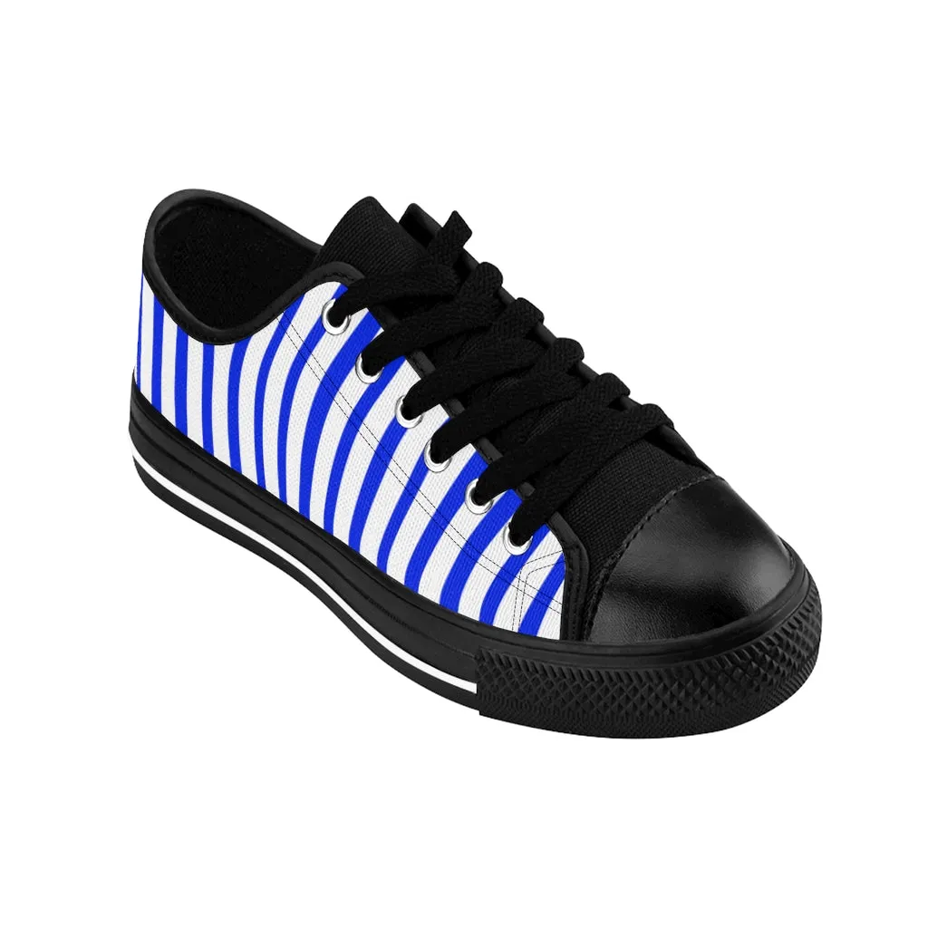 Blue White Striped Women's Sneakers, Modern Stripes Tennis Shoes For Ladies (US Size: 6-12)