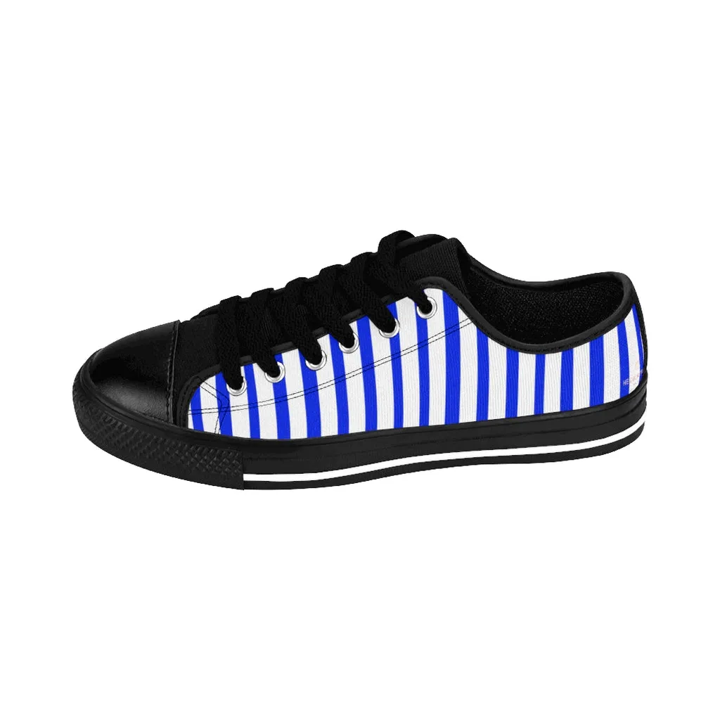 Blue White Striped Women's Sneakers, Modern Stripes Tennis Shoes For Ladies (US Size: 6-12)