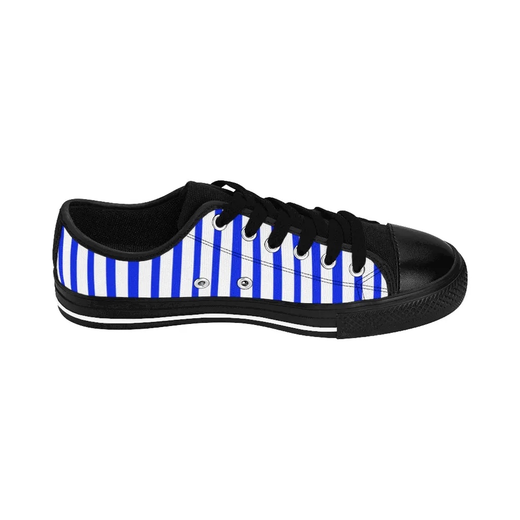 Blue White Striped Women's Sneakers, Modern Stripes Tennis Shoes For Ladies (US Size: 6-12)