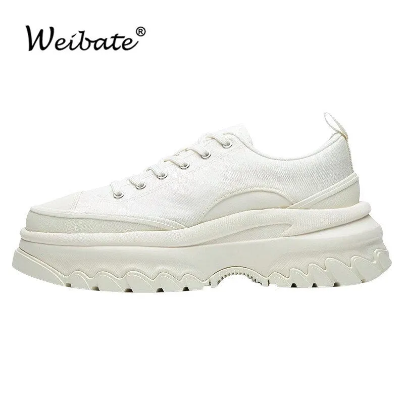 Brand Women's White Shoes New Chunky Sneakers For Women Lace Up White Vulcanize Shoes Thick Bottom Canvas Casual Shoes Platform