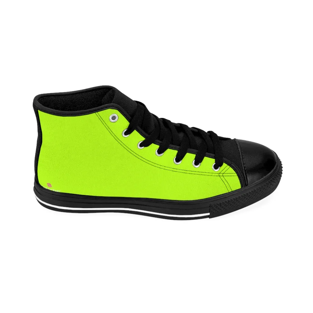 Bright Green Men's High Tops, Best Solid Color Men's Classic Fashion Running Canvas Sneakers