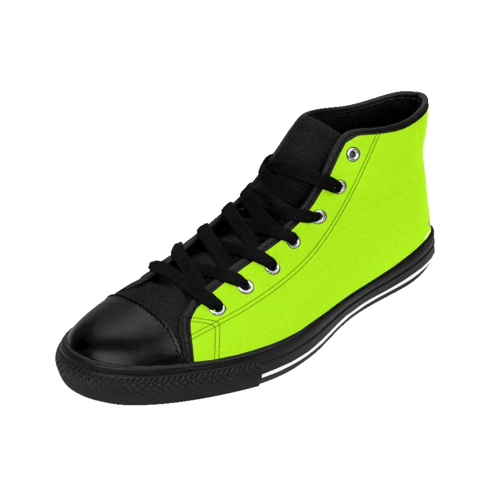 Bright Green Men's High Tops, Best Solid Color Men's Classic Fashion Running Canvas Sneakers