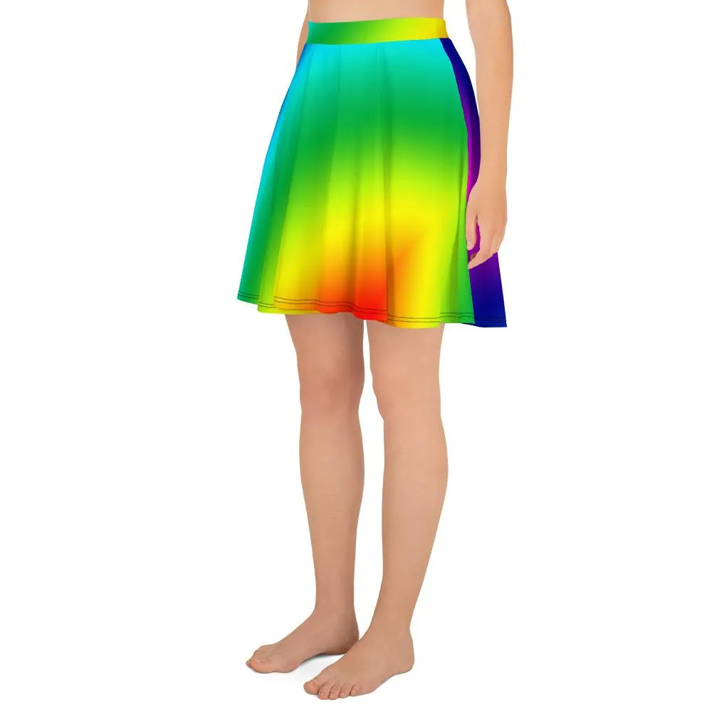 Bright Rainbow Skater Skirt, Ombre Print Women's Skater Skirt- Made in USA/EU (US Size: XS-3XL)