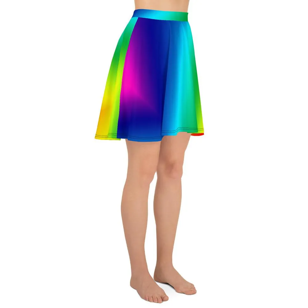 Bright Rainbow Skater Skirt, Ombre Print Women's Skater Skirt- Made in USA/EU (US Size: XS-3XL)