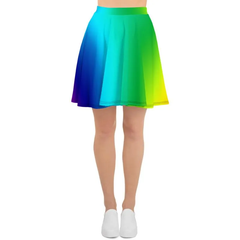 Bright Rainbow Skater Skirt, Ombre Print Women's Skater Skirt- Made in USA/EU (US Size: XS-3XL)