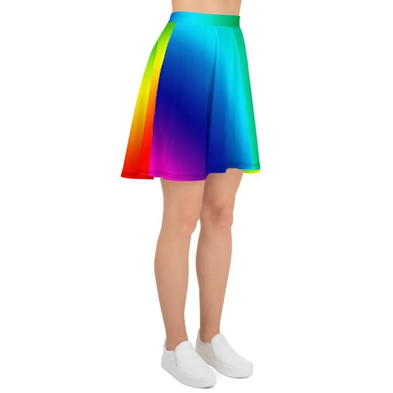 Bright Rainbow Skater Skirt, Ombre Print Women's Skater Skirt- Made in USA/EU (US Size: XS-3XL)