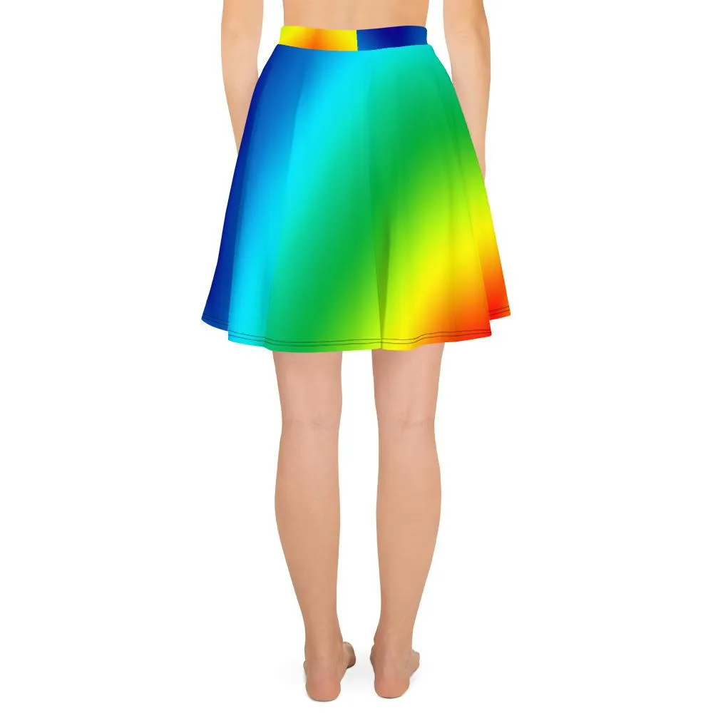 Bright Rainbow Skater Skirt, Ombre Print Women's Skater Skirt- Made in USA/EU (US Size: XS-3XL)