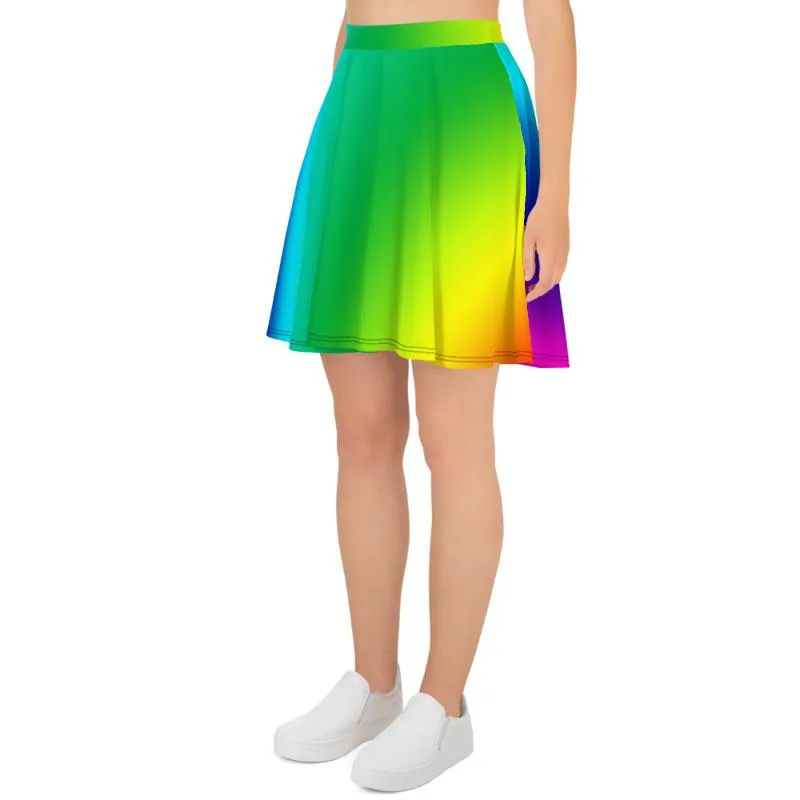 Bright Rainbow Skater Skirt, Ombre Print Women's Skater Skirt- Made in USA/EU (US Size: XS-3XL)