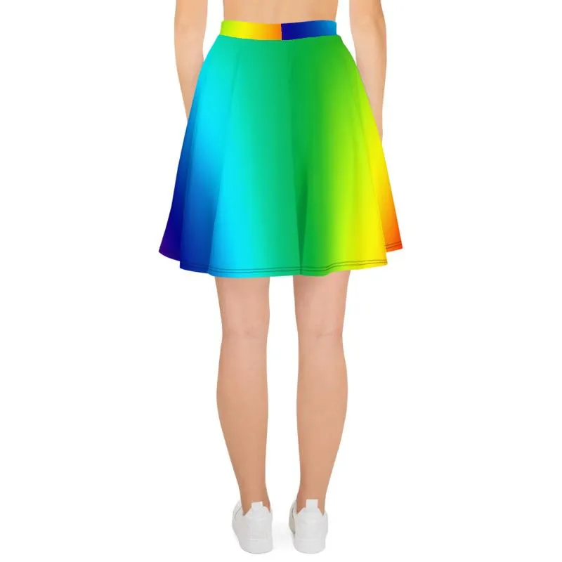 Bright Rainbow Skater Skirt, Ombre Print Women's Skater Skirt- Made in USA/EU (US Size: XS-3XL)