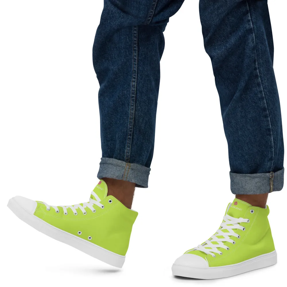 Bright Yellow Men's High Tops, Solid Bright Green Yellow Color Men’s High Top Canvas Sneaker Shoes (US Size: 5-13)