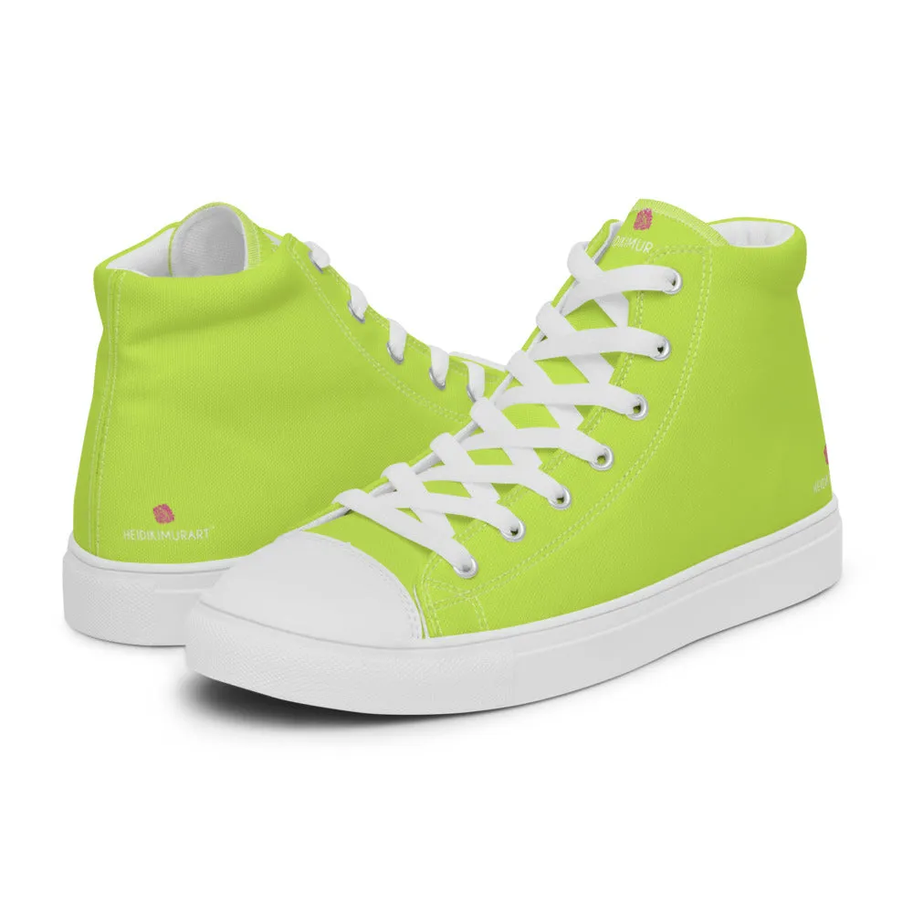 Bright Yellow Men's High Tops, Solid Bright Green Yellow Color Men’s High Top Canvas Sneaker Shoes (US Size: 5-13)