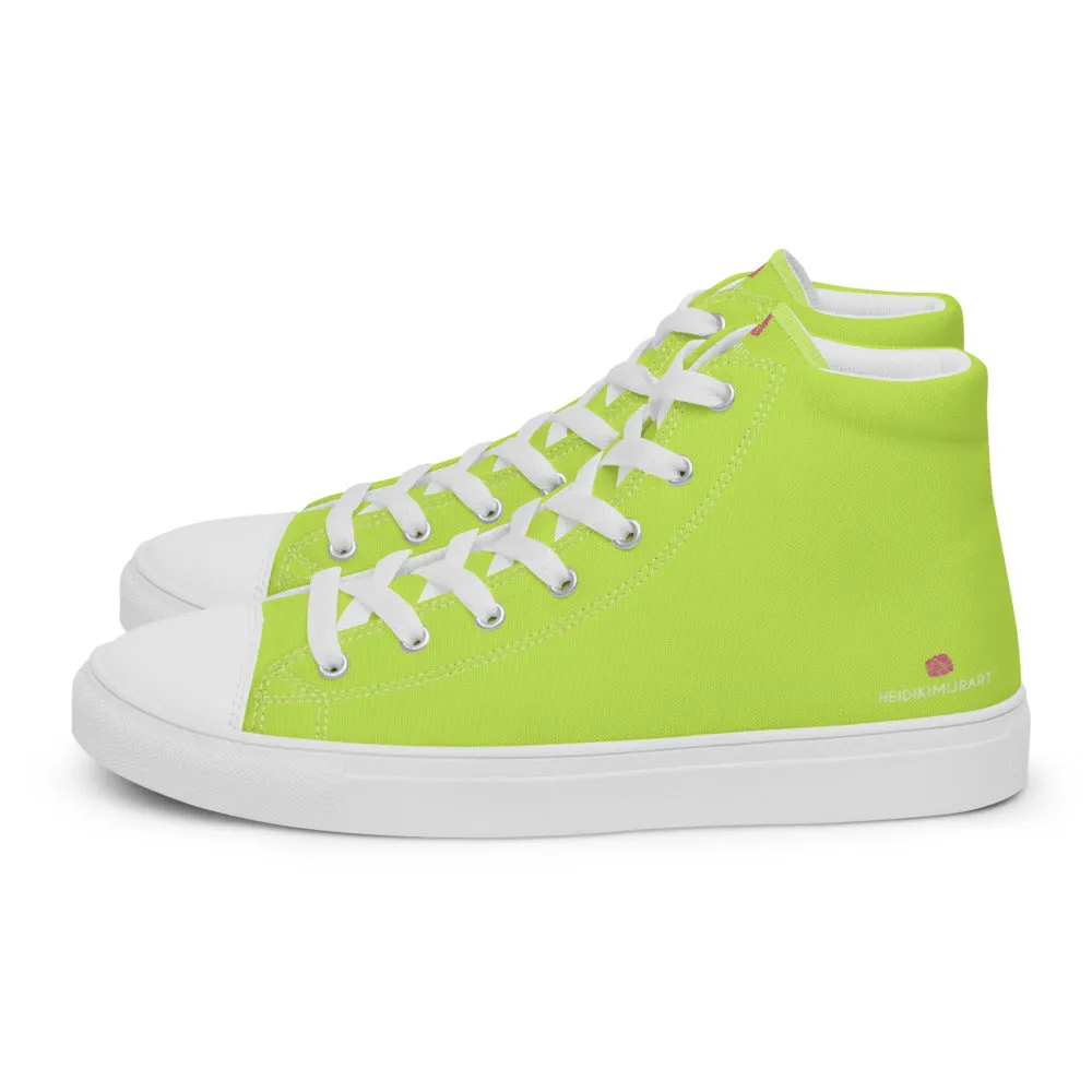 Bright Yellow Men's High Tops, Solid Bright Green Yellow Color Men’s High Top Canvas Sneaker Shoes (US Size: 5-13)