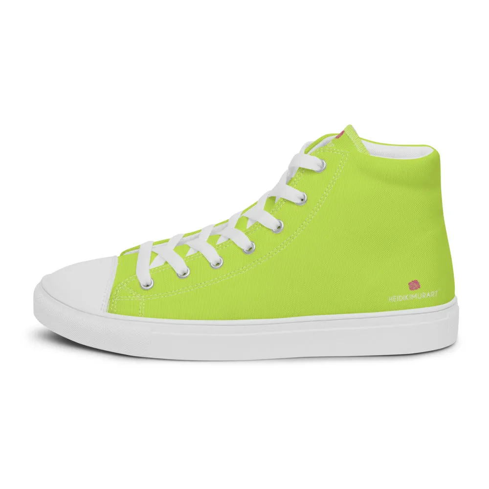 Bright Yellow Men's High Tops, Solid Bright Green Yellow Color Men’s High Top Canvas Sneaker Shoes (US Size: 5-13)