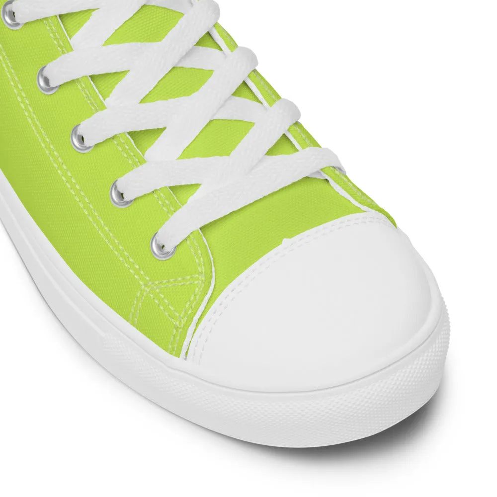 Bright Yellow Men's High Tops, Solid Bright Green Yellow Color Men’s High Top Canvas Sneaker Shoes (US Size: 5-13)