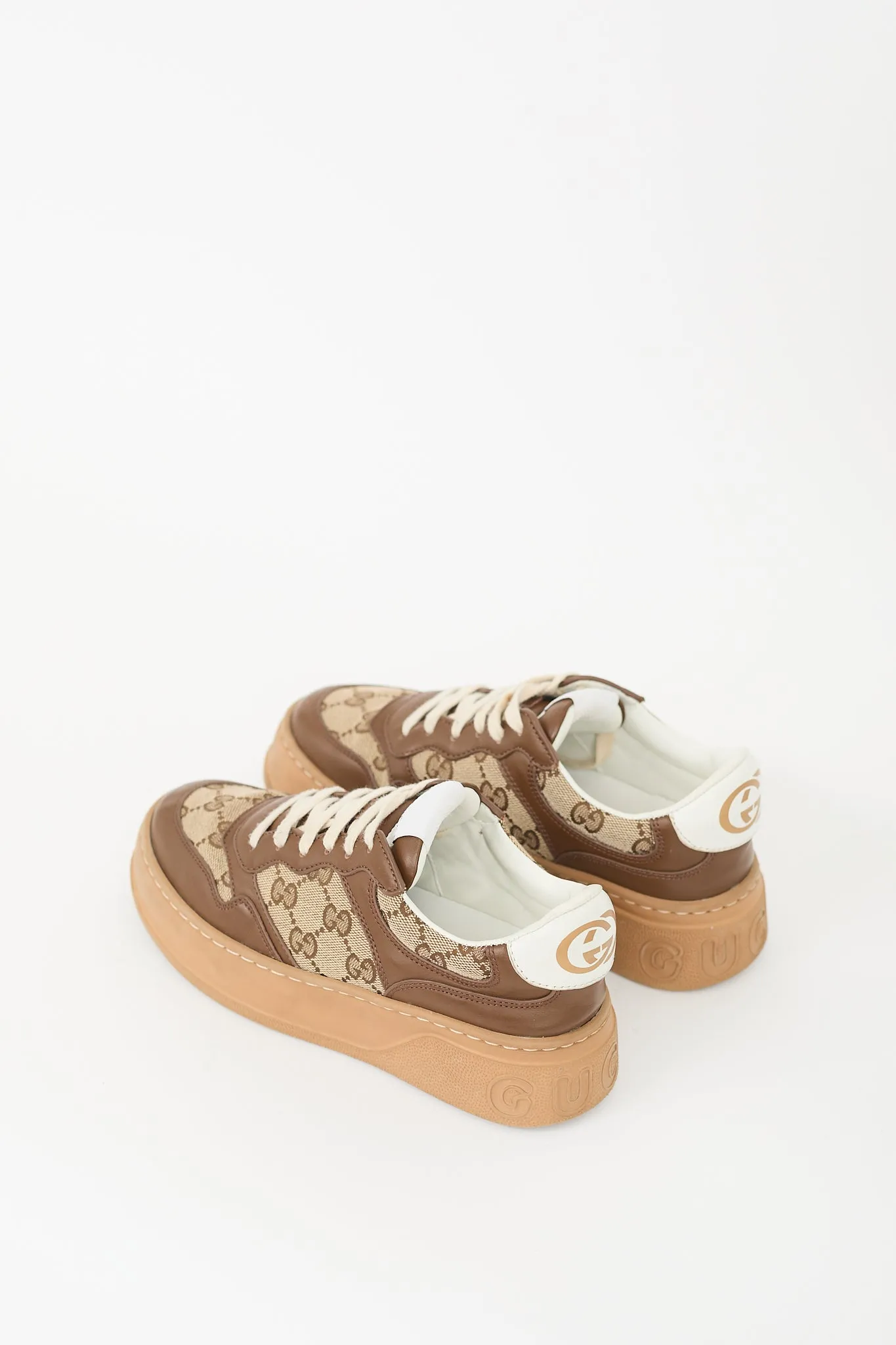 Brown Leather & Canvas GG Platform Sneaker