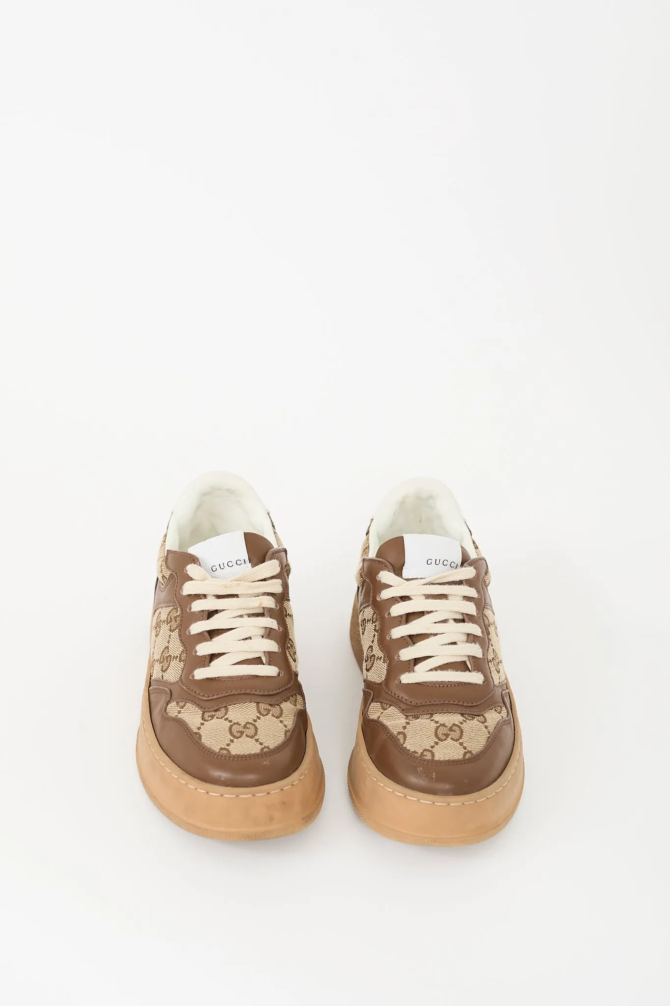 Brown Leather & Canvas GG Platform Sneaker