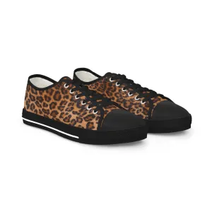 Brown Leopard Print Men's Sneakers, Leopard Animal Print Men's Low Top Sneakers Tennis Canvas Shoes (US Size: 5-14)