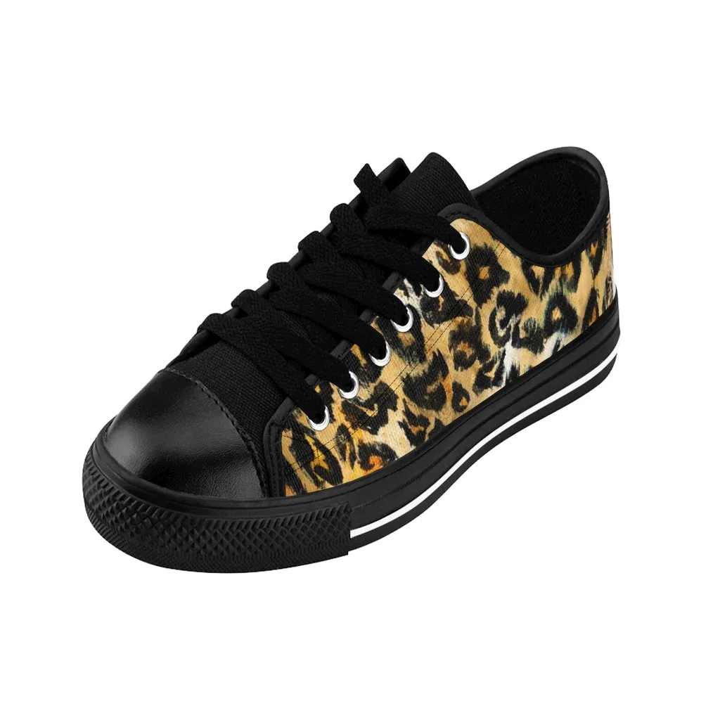 Brown Leopard Print Women's Sneakers, Brown Leopard Animal Print Fashion Tennis Canvas Shoes For Ladies